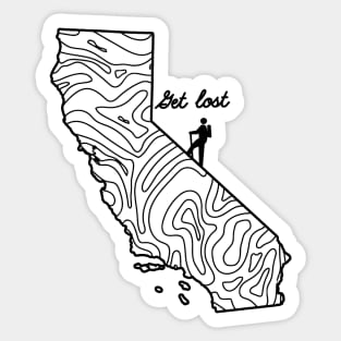 Get Lost Hiking Topographic Art Hike California State Map Sticker